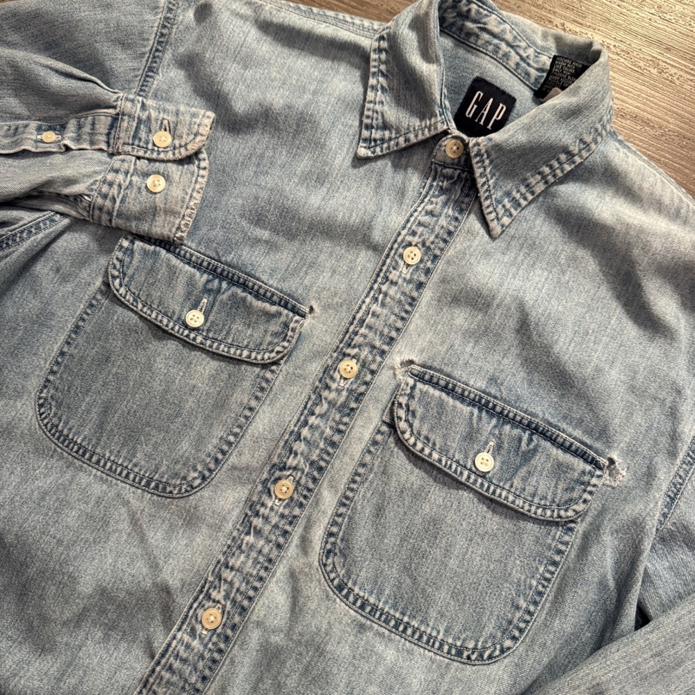 Vintage Gap Shirt Mens XS Blue Denim Cotton Utility 90s Western Workwear Rodeo